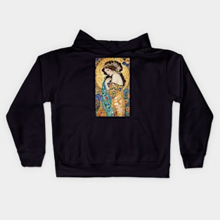 Gustav Klimt's Radiant Muse: Inspired Woman in Golden Splendor Kids Hoodie